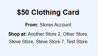 Cares.net custom-printed voucher cards — $50 Clothing Card and blank Clothing Card template.
