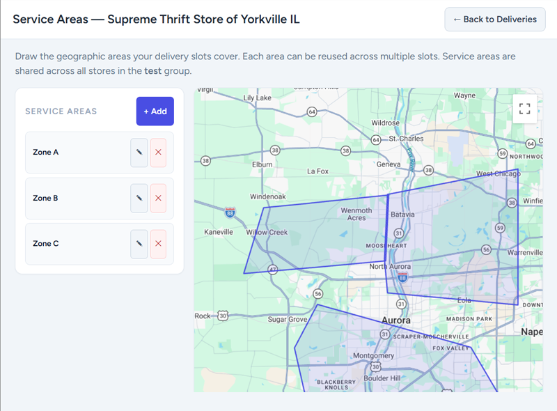 Pickup & Delivery — schedule customer donation pickups and route furniture deliveries.